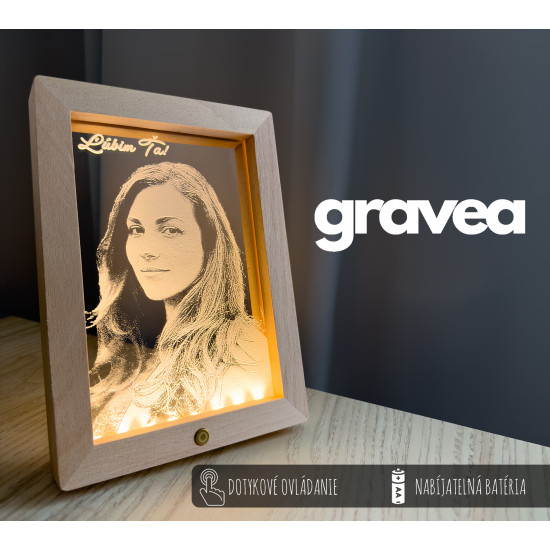 Gravírovaný LED fotorámik  - nabíjateľný 23x18 cm